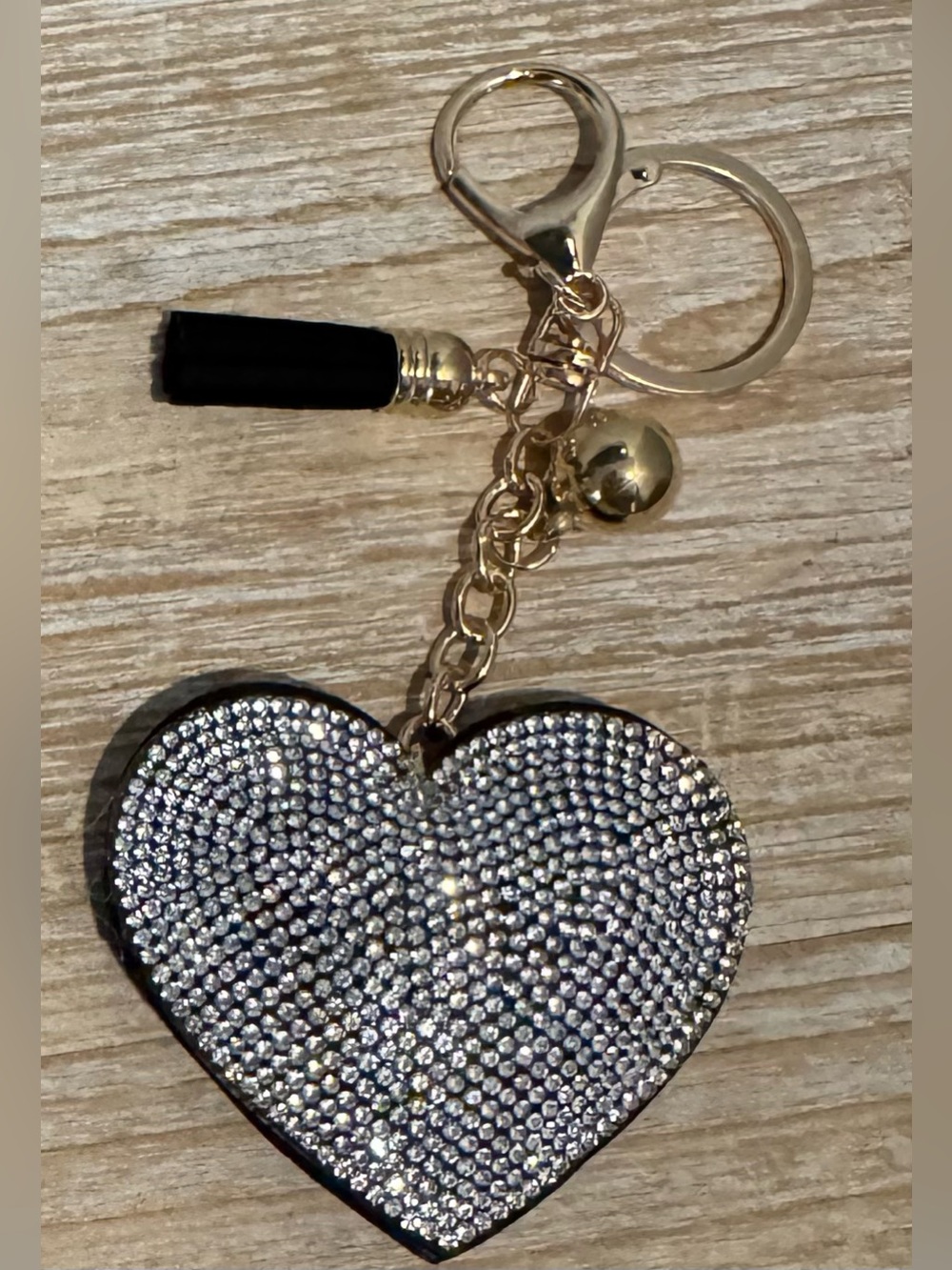 Sparkling Black Heart Gold-Tone Keychain